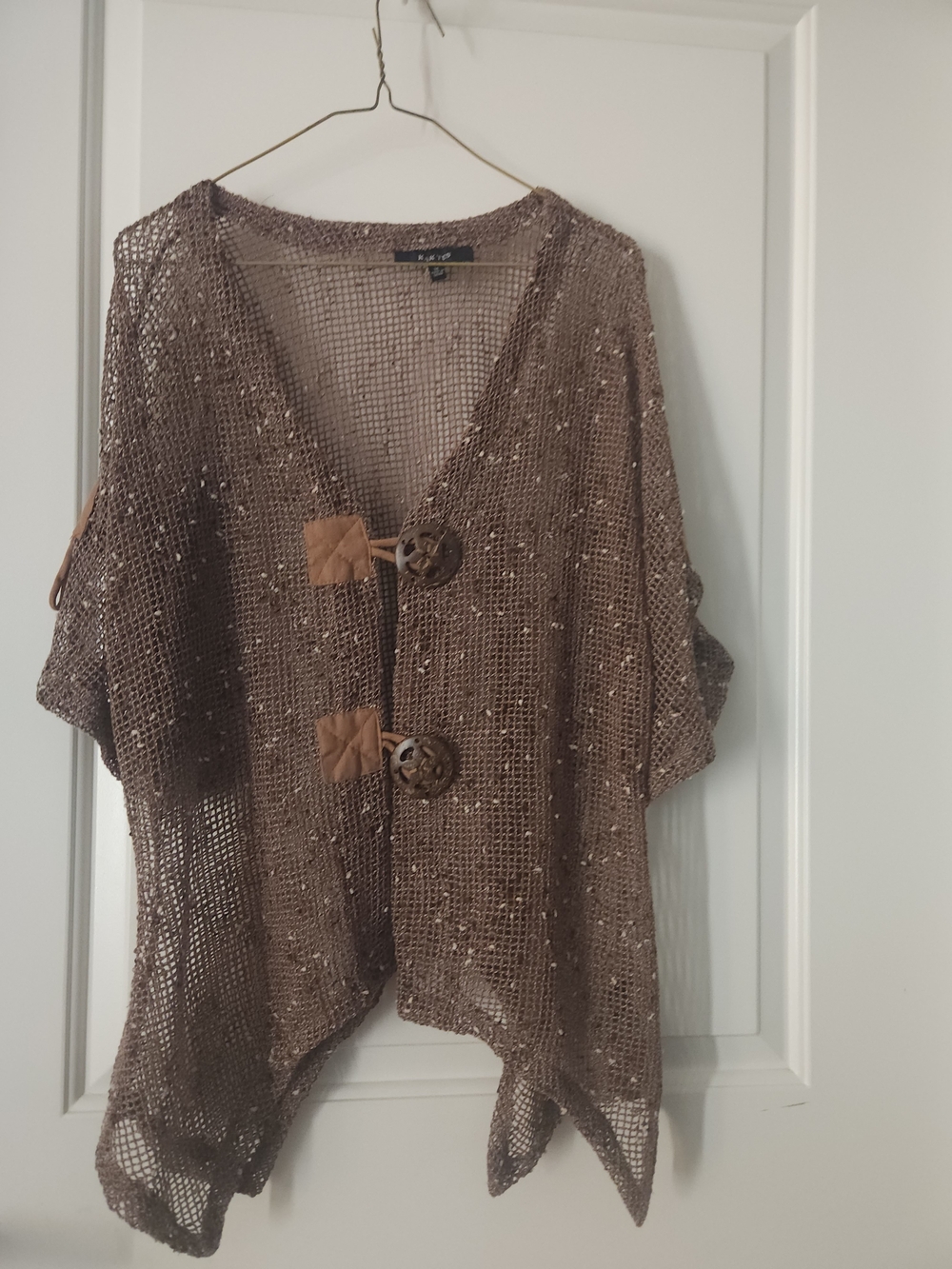 Kaktus Brown Open-Weave Sequin Accent Women's Cardigan M